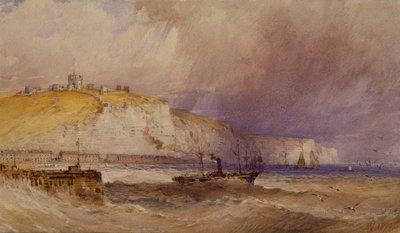 Ein Raddampfer verlässt den Hafen von Dover, 1879 von William Callow
