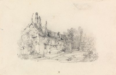 Bauernhaus mit Kirche in der Ferne von William Callow