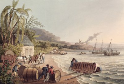 Laden von Rum- und Zuckertonnen, Antigua von William Clark