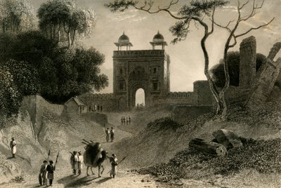 Das Agra-Tor, Chauter Serai, 1835 von William Daniell