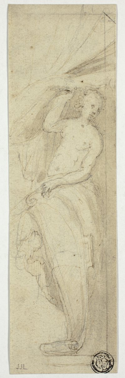 Weibliche Figur zieht Vorhang zur Seite von William Etty