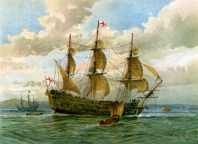 Schlachtschiff der Royal Navy, um 1650, um 1890-1893 von William Frederick Mitchell