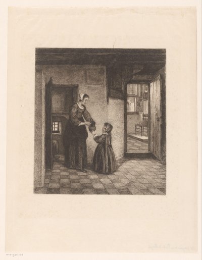 Frau mit Kind in einem Kellerraum von William Unger