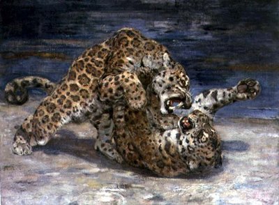 Kämpfende Leoparden, um 1910 von William Walls