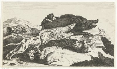 Hunde jagen ein Schwein von William Young Ottley