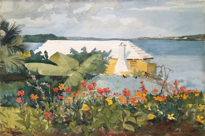 Blumengarten und Bungalow, Bermuda von Winslow Homer