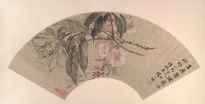 Pfirsichblüten und Pfingstrose, ca. 1860 von Zhao Zhiqian