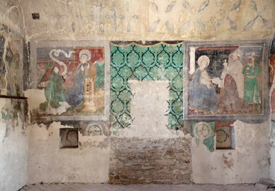 Befestigte Kirche von Biertan. Fresken des katholischen Turms von . .