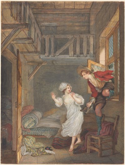 Der Besuch des Liebhabers von attributed to Pierre Antoine Baudouin