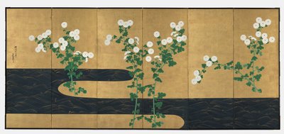 Chrysanthemen an einem Bach von possibly by Ogata Kōrin