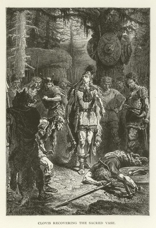 Chlodwig erlangt die heilige Vase zurück (Gravur) von (after) American School