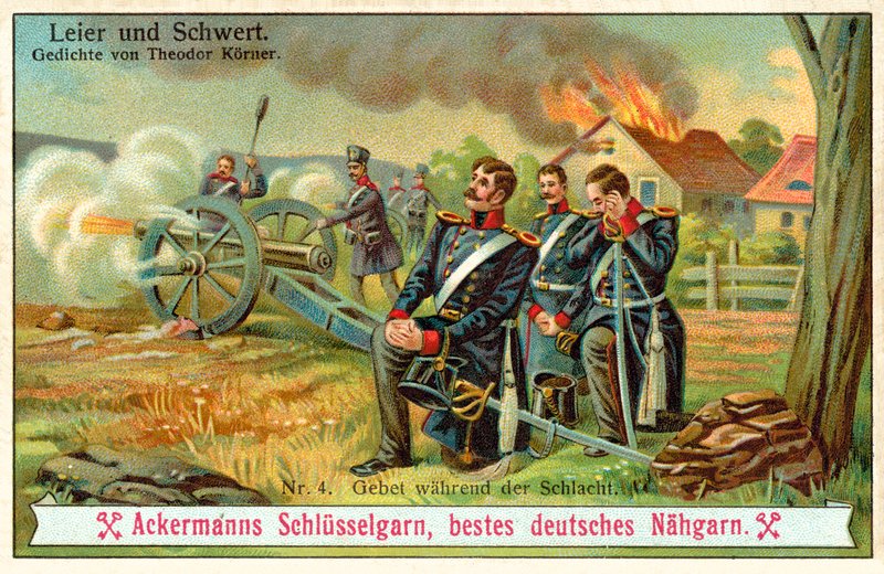 Gebet während der Schlacht (Chromolitho) von (after) German School