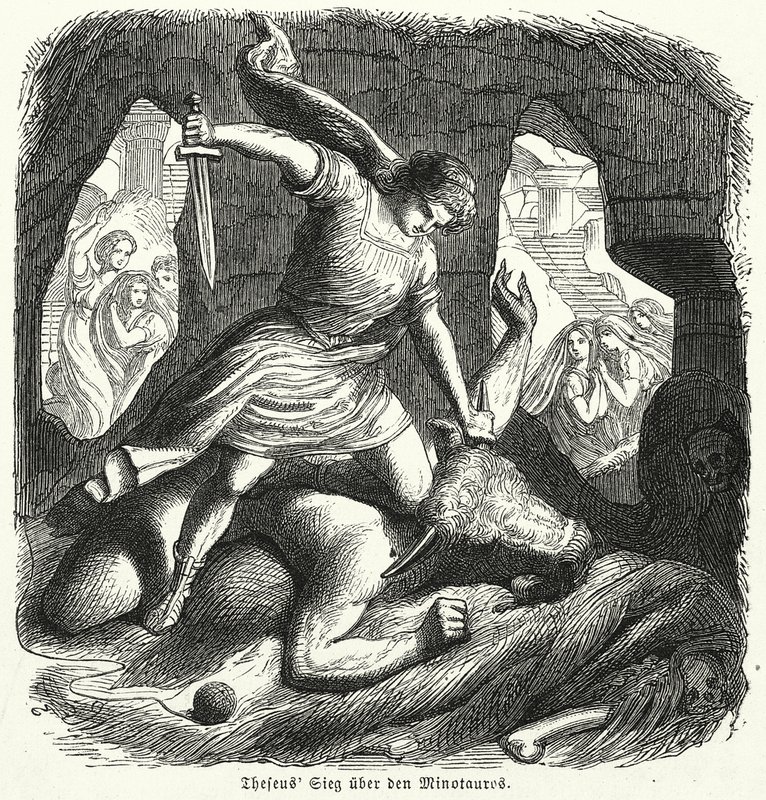 Theseus tötet den Minotaurus von (after) German School