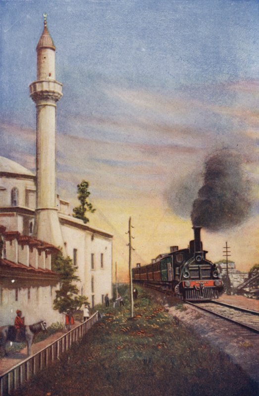 Der Orient Express fährt in Konstantinopel ein, vorbei an der Moschee von S. Sophie von English School