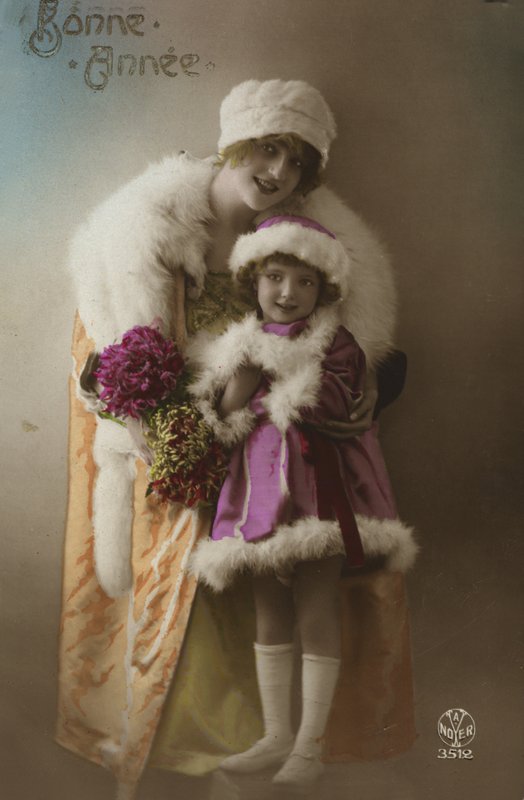 Neujahrskarte mit Mutter und Tochter von French Photographer