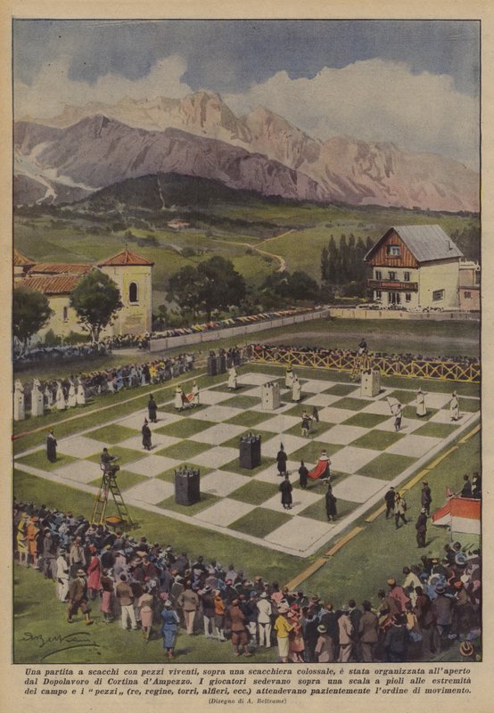 Eine Schachpartie mit lebenden Figuren auf einem kolossalen Schachbrett wurde organisiert? von Achille Beltrame