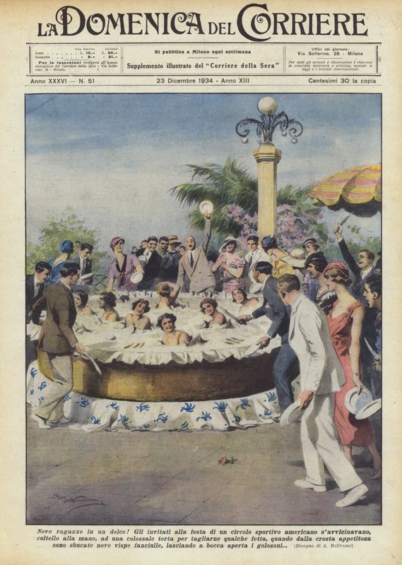 Neun Mädchen in einem Kuchen von Achille Beltrame