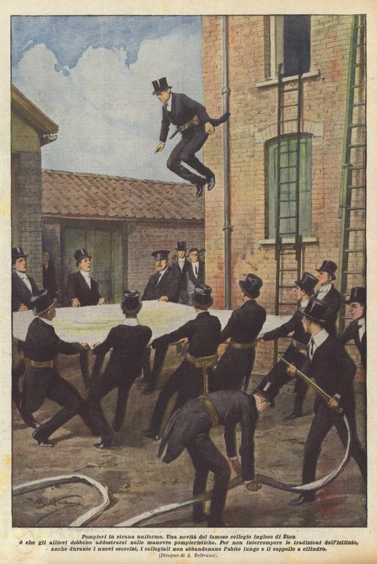 Feuerwehrleute in seltsamer Uniform von Achille Beltrame