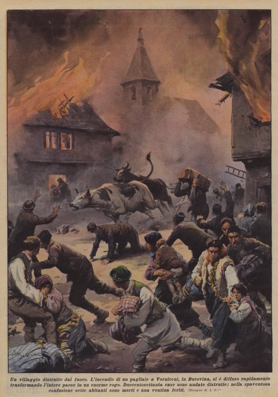 Ein Dorf durch Feuer zerstört von Achille Beltrame
