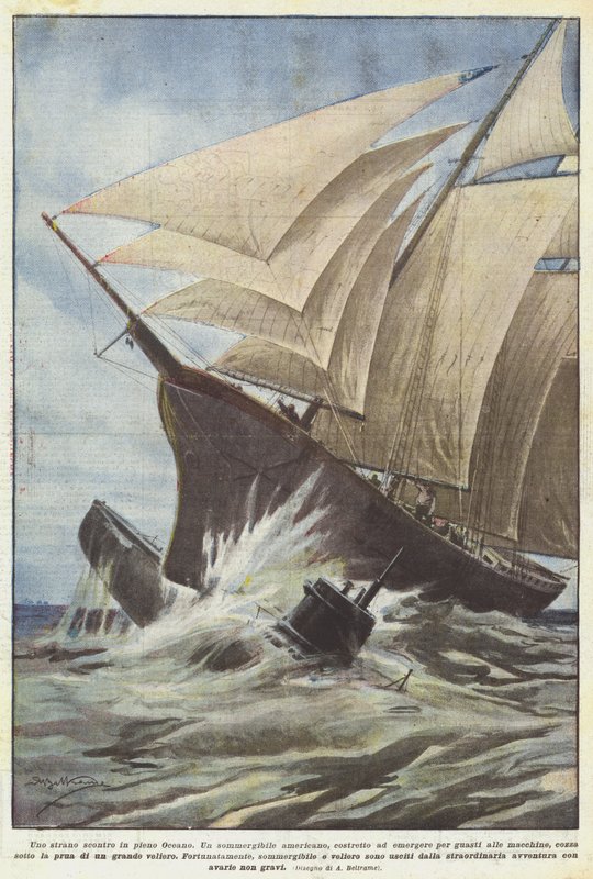 Ein seltsamer Zusammenstoß mitten im Ozean von Achille Beltrame