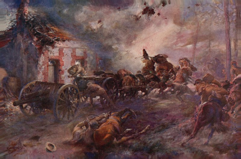 Britische Artillerie geht unter Beschuss in Aktion von Addison Thomas Millar