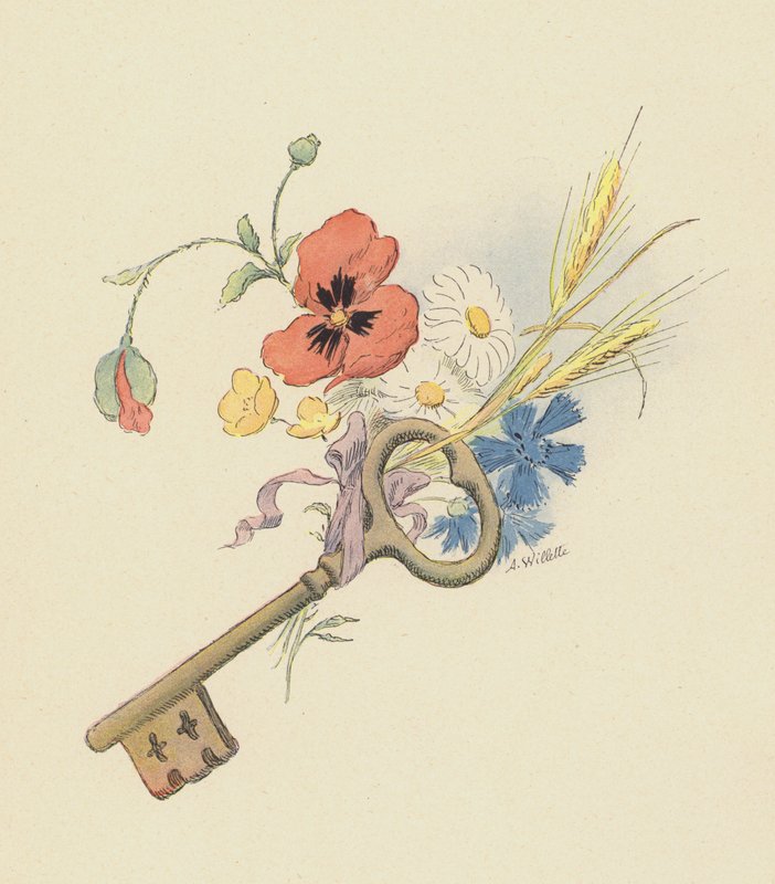 Schlüssel und Blumen von Adolphe Leon Willette