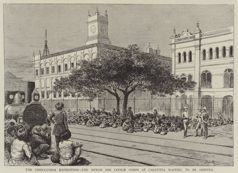 Die Chin-Lushai-Expedition, das Meean Mir Coolie Corps in Kalkutta wartet auf den Versand von Adrien Emmanuel Marie