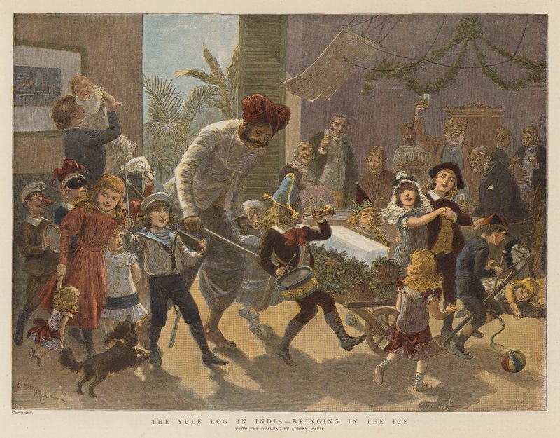 Der Weihnachtsklotz in Indien, das Eis hereinbringen von Adrien Emmanuel Marie