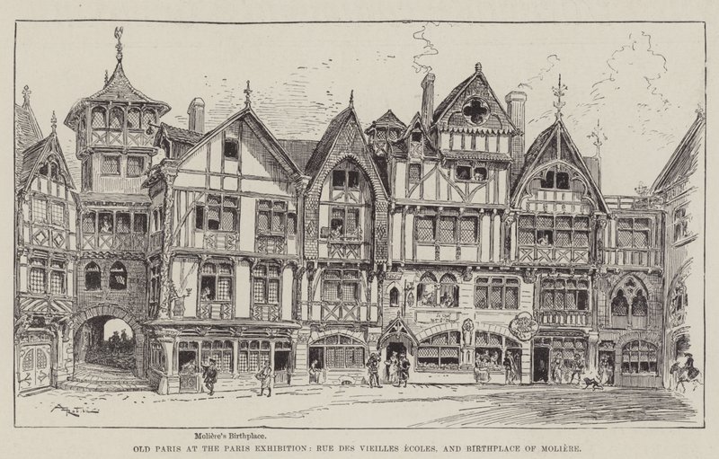 Alt-Paris auf der Pariser Ausstellung, Rue des Vieilles Ecoles, und Geburtsort von Molière von Albert Robida