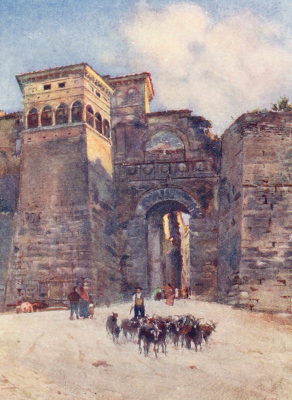 Porta Augusta, Perugia (Farblithografie) von Alberto Pisa