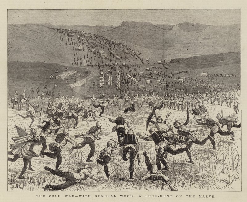 Der Zulukrieg, mit General Wood, eine Bockjagd auf dem Marsch von Alfred Chantrey Corbould
