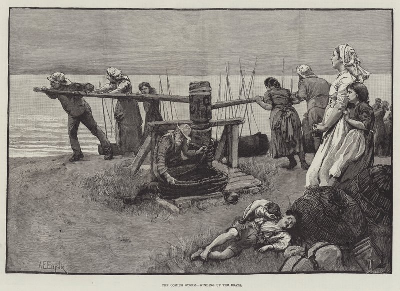 Der kommende Sturm, Boote einholen von Alfred Edward Emslie