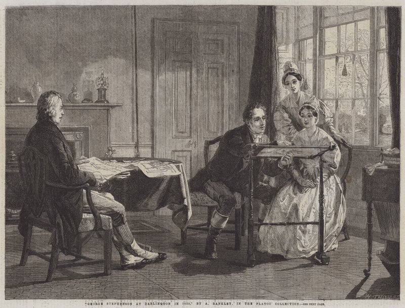 George Stephenson in Darlington im Jahr 1823 von Alfred Rankley