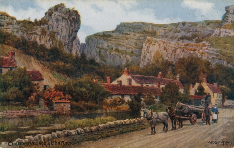 Dorf Cheddar und Löwenfelsen von Alfred Robert Quinton