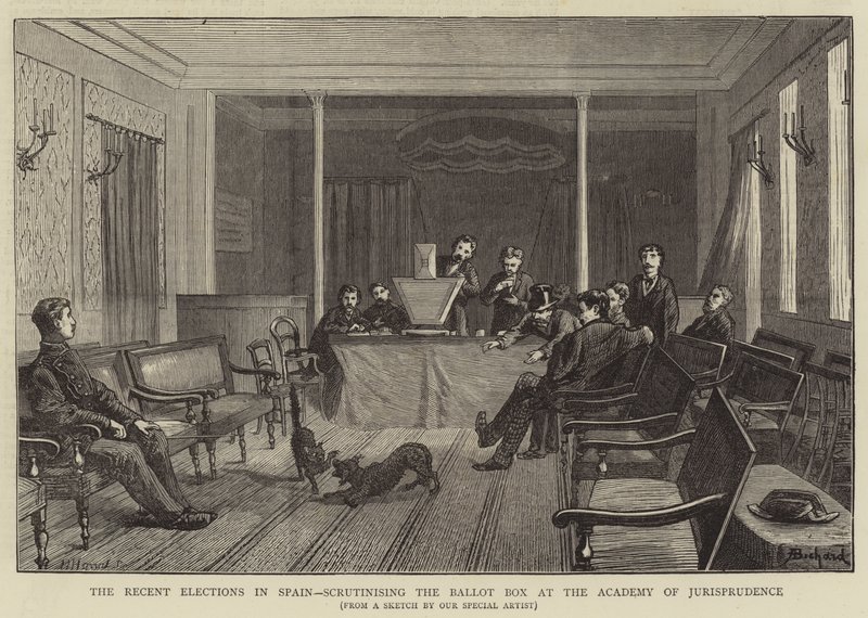 Die jüngsten Wahlen in Spanien, Überprüfung der Wahlurne an der Akademie der Rechtswissenschaften von Alphonse Adolphe Bichard