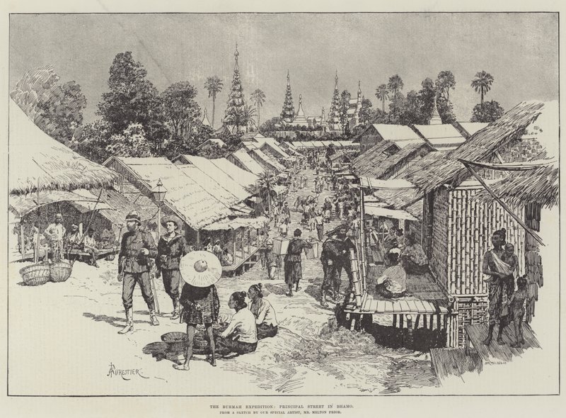Die Burmah-Expedition, Hauptstraße in Bhamo von Amedee Forestier
