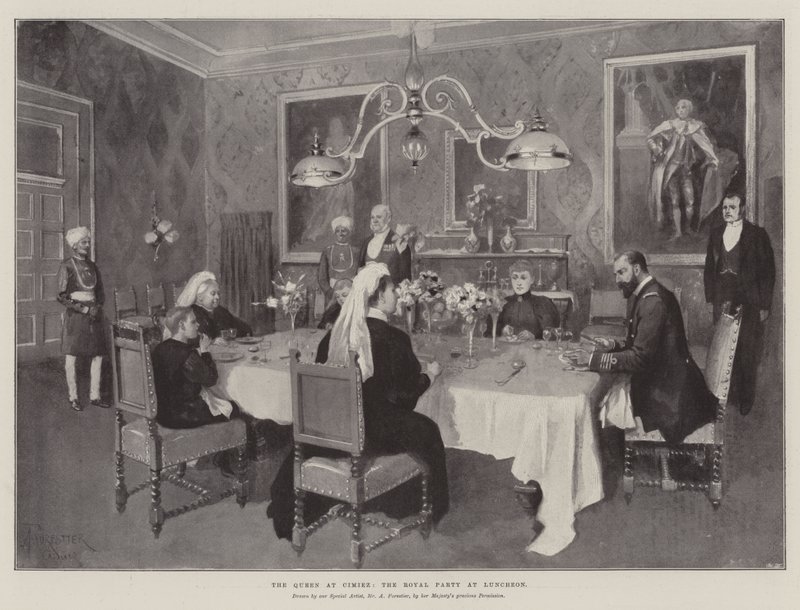 Die Königin in Cimiez, die königliche Gesellschaft beim Mittagessen von Amedee Forestier