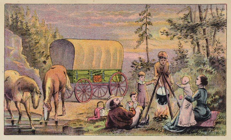 Familie am Lagerfeuer von American School