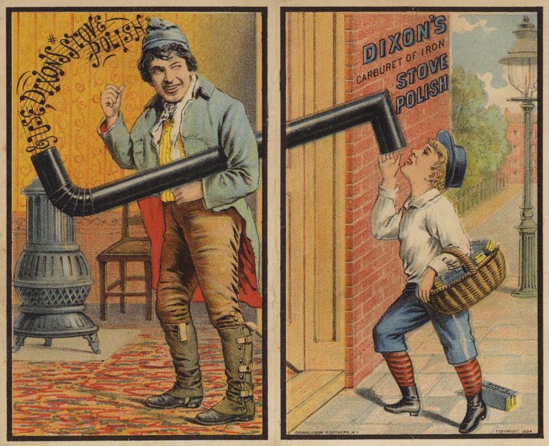 Mann und Junge mit Ofenrohr von American School