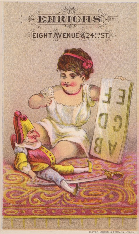 Mr. Punch mit Alphabet und jungem Mädchen von American School