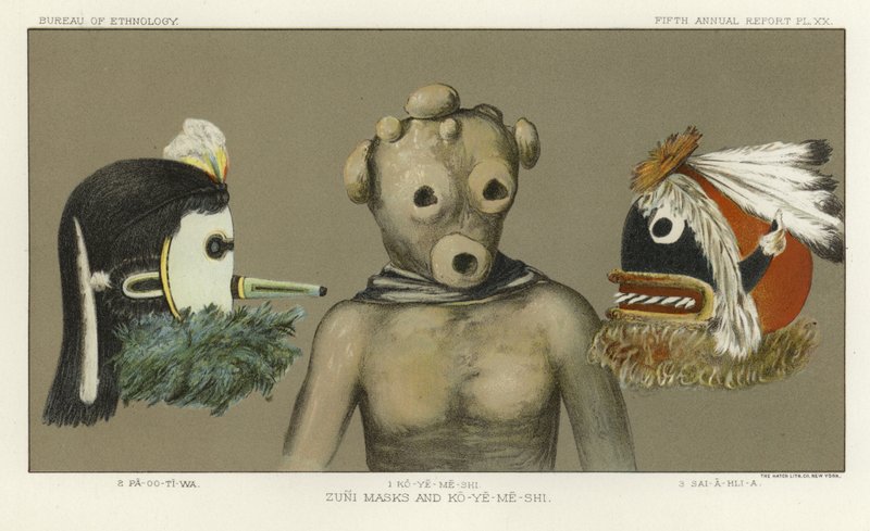 Zuni-Masken und Ko-Ye-Me-Shi von American School