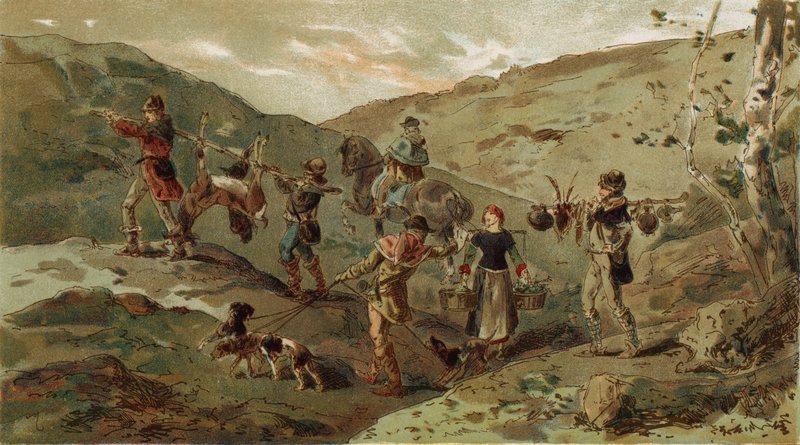 Jagdgesellschaft und Träger, 13. Jahrhundert von Armand Jean Heins