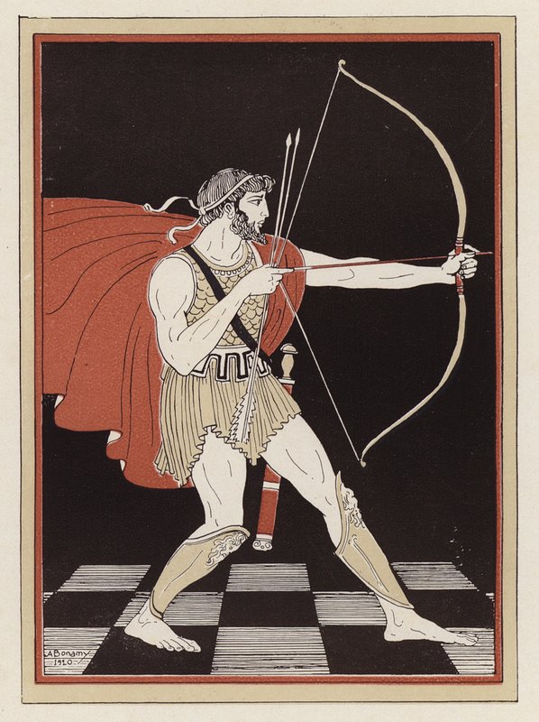 Odysseus spannt seinen Bogen von Armand Joseph Bonamy