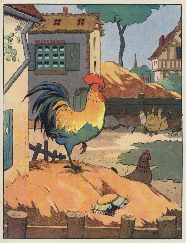 Hahn und Hennen im Bauernhof von Benjamin Rabier