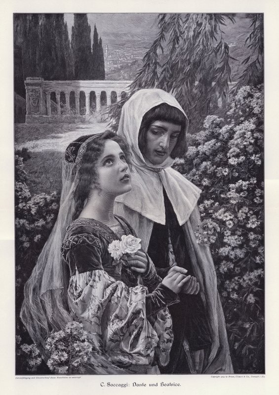 Dante und Beatrice (Gravur) von Cesare Saccaggi