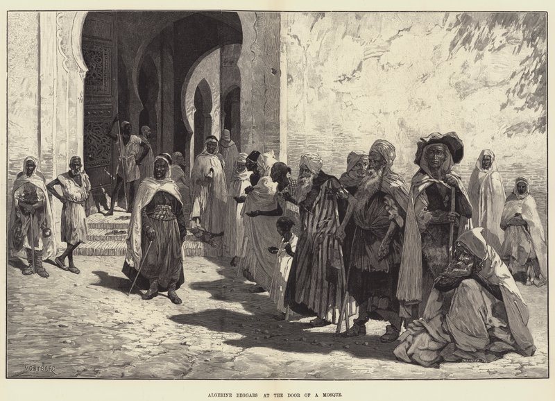 Algerische Bettler an der Tür einer Moschee von Charles Auguste Loye