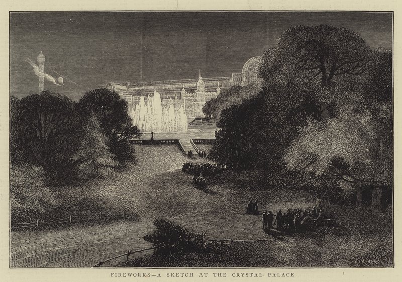 Feuerwerk, eine Skizze im Crystal Palace von Charles Auguste Loye