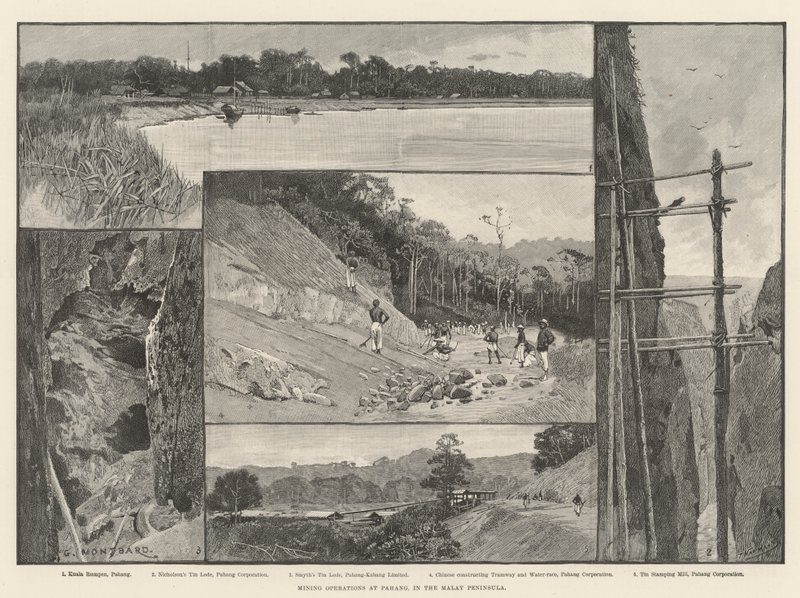 Bergbauarbeiten in Pahang, auf der malaiischen Halbinsel von Charles Auguste Loye