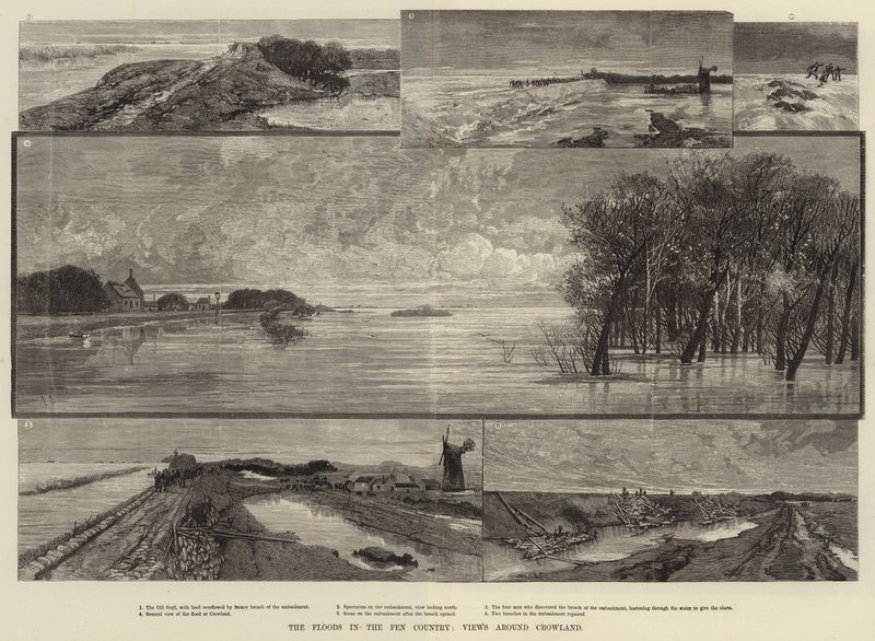 Die Überschwemmungen im Fenland, Ansichten rund um Crowland von Charles Auguste Loye