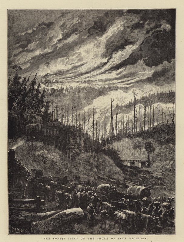 Die Waldbrände am Ufer des Michigansees von Charles Auguste Loye